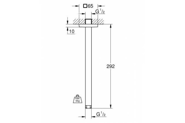 27484000 Rainshower neutral Душевой кронштейн потолочный 292 мм, с квадратной розеткой, хром. Фото 2