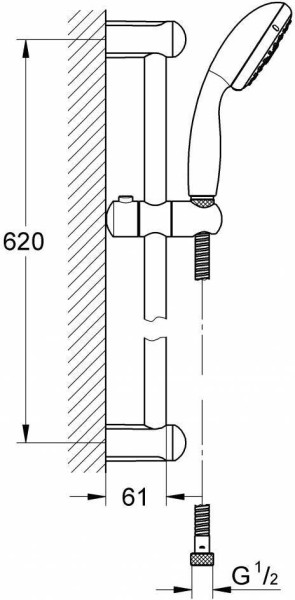 27645001 Tempesta New 100 Душевой гарнитур IV, душевая штанга 600 мм, шланг 1750 мм, 9,5 л/мин, хром. Фото 2
