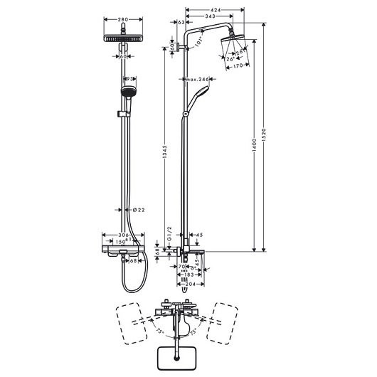 27687000 HG Croma E 280 1 jet Showerpipe душевая система. Фото 2