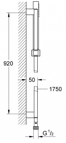 27700000 Euphoria Cube 100 Душевой гарнитур I, душевая штанга 600 мм, шланг 1750 мм, хром. Фото 9
