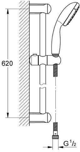 27794001 Tempesta New Cosmopolitan 100 Душевой гарнитур, душевая штанга 600 мм, шланг 1750 мм, хром. Фото 2