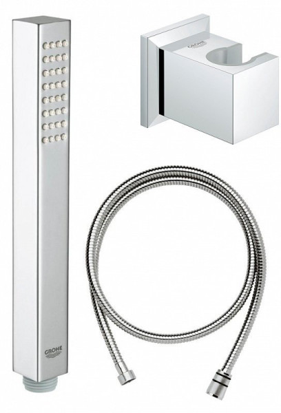 27889000 Euphoria Cube+ Stick Душевой набор I (квадратный ручной душ, настенный держатель, шланг 1500 мм), 9,5 л/мин, хром. Фото 3