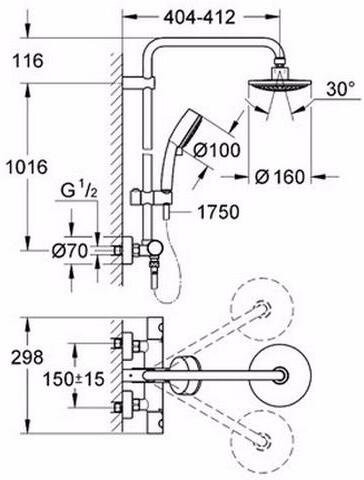 27922000 Tempesta Cosmopolitan 160 Душевая система с термостатическим смесителем, хром. Фото 2
