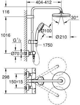 27922001 Tempesta Cosmopolitan 210 Душевая система с термостатическим смесителем, хром. Фото 2