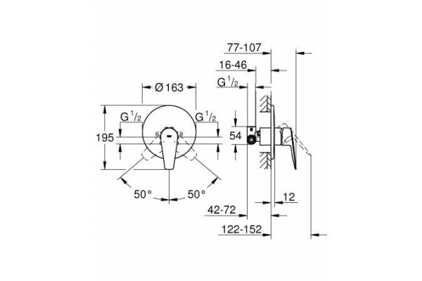 29078001 BauEdge Смеситель для душа (внешняя и встраиваемая части), хром (замена 29078000). Фото 5