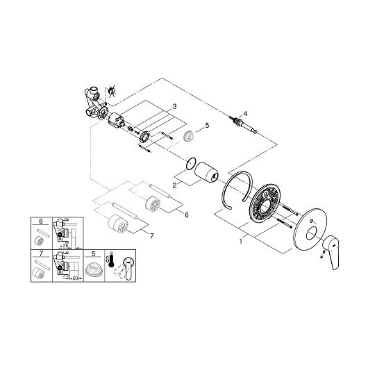29079001 BauEdge Смеситель для ванны (внешняя и встраиваемая части), хром (замена 29079000). Фото 5