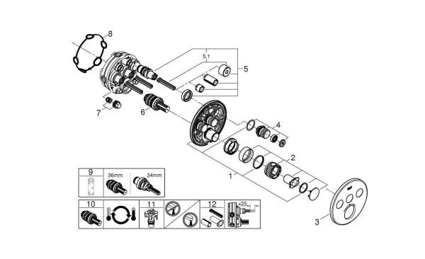 29121000 Grohtherm SmartControl Внешняя часть термостатического смесителя на 3 выхода, хром. Фото 2