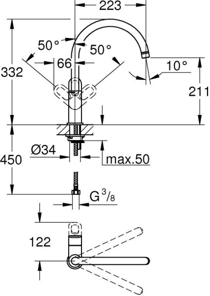 31368001 BauLoop Смеситель для мойки С-излив, хром (замена 31368000). Фото 2