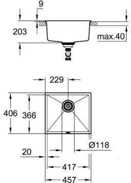 31653AT0 K700 Композитная мойка под столешницу,457 x 406, цвет серый гранит (AT0). Фото 2