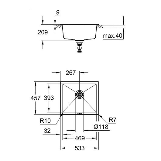 31654AT0 K700 Композитная мойка под столешницу,533 x 457, цвет серый гранит (AT0) - снят. Фото 5