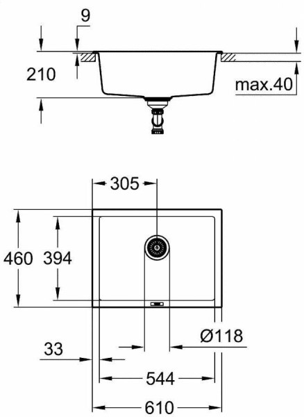 31655AP0 K700 Композитная мойка под столешницу,610 x 460, цвет черный гранит (AP0) (5шт.-пал.). Фото 2