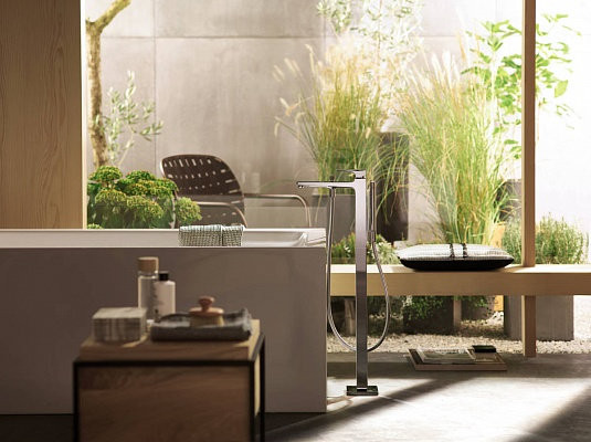 32532670S Set HG Metropol смеситель для ванны напольный (32532670+10452180), матовый черный. Фото 5