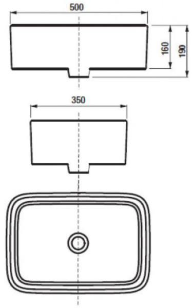 32700B000 Mila раковина накладная прямоугольная 350х500 (без керам.крышки). Фото 2