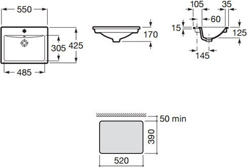 32711600Y Diverta раковина 55х42,5 встраиваемая сверху. Фото 2