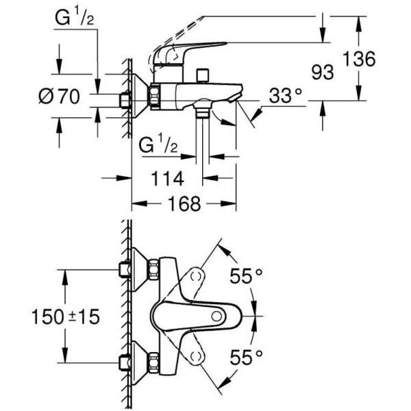 32743001 Euroeco Смеситель однорычажный для ванны, DN 15, хром. Фото 5