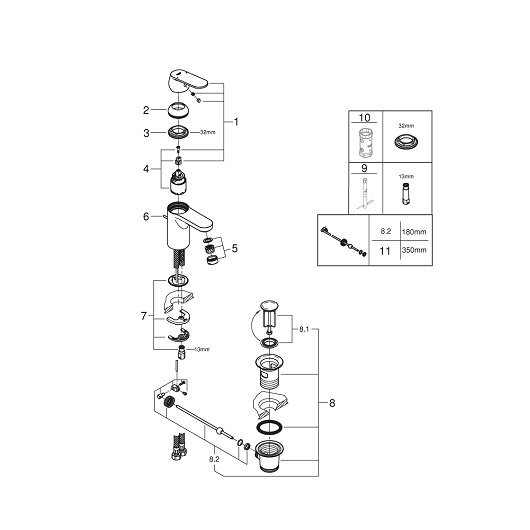 3282500E Eurosmart Cosmopolitan с донным клапаном и ограничением расхода воды, хром (замена 32825000). Фото 2