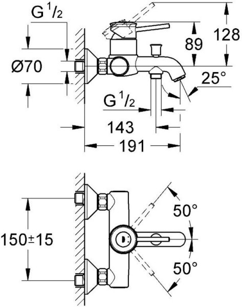 32865000 BauСlassiс Смеситель для ванны, хром. Фото 2
