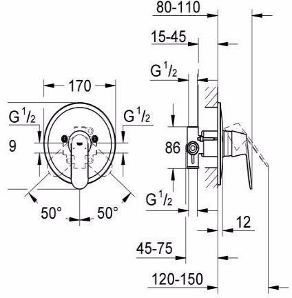 32880000 Eurosmart Cosmopolitan Смеситель для душа (внешняя и встраиваемая части), хром. Фото 2