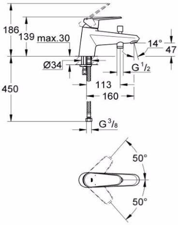 33192002 Eurodisc Cosmopolitan Смеситель для ванны (на бортик ванны), хром. Фото 2