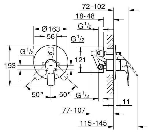 33305003 Eurosmart Смеситель для ванны встраиваемый (замена 33305002). Фото 4