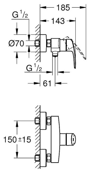 33555003 Eurosmart 2021 Смеситель для душа наружный, хром (замена 33555002). Фото 5
