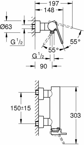 33577003 Plus Смеситель для душа , настенный монтаж, хром. Фото 2