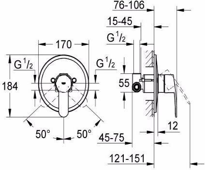 33635002 Eurostyle Cosmopolitan Смеситель для душа (внешняя и встраиваемая части), хром. Фото 2