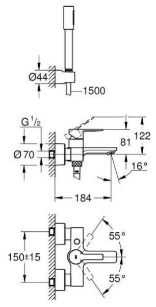 33850001 Lineare New Смеситель для ванны с душевым гарнитуром, хром. Фото 2