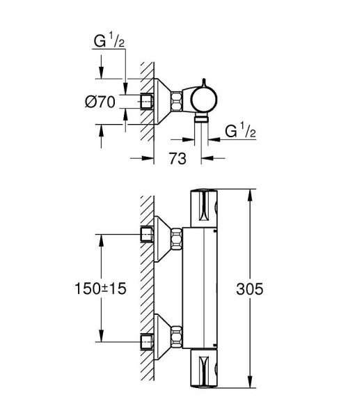 34565001 Grohtherm 800 Термостатический смеситель для душа с душевым гарнитуром New Tempesta II, душевая штанга 600 мм, хром. Фото 4