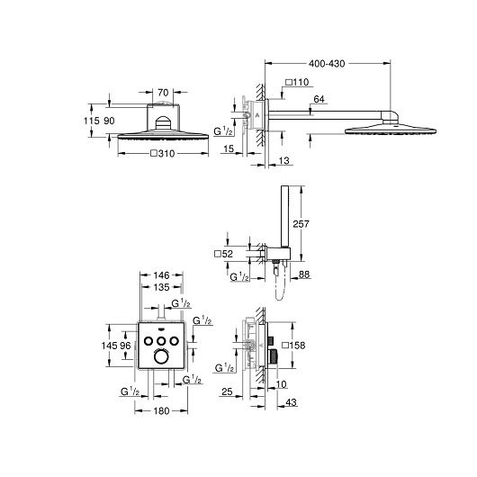 34706000 Grohtherm SmartControl Perfect Душевая система с душевым гарнитуром и верхним душем Rainshower SmartActive Cube 310, хром. Фото 2