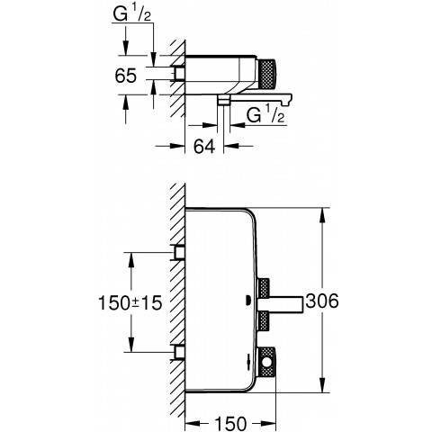 34718000 Grohtherm SmartControl Термостатический смеситель для ванны, настенный монтаж, хром. Фото 2