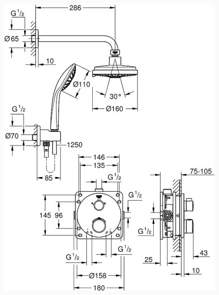 34735000 Grohtherm Набор для комплектации душа с Rainshower Cosmopolitan 160. Фото 2