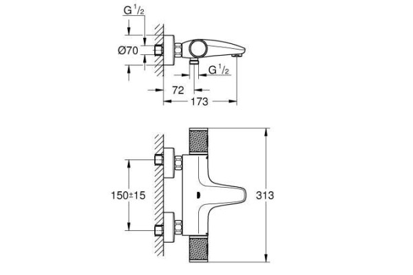 34830000 Grohtherm 1000 Performance Pro Термостат для ванны внешнего монтажа 1/2", хром (замена 34779000). Фото 3