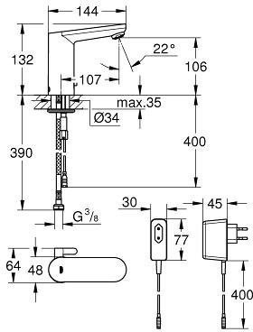 36325001 Eurosmart Cosmopolitan Смеситель инфракрасный для раковины (220 В), хром. Фото 2