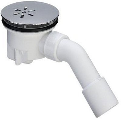 364786 Tempoplex сифон 120 х 40/50, хром накладка, проп.способность 0,45 л/с, H=80 мм, для поддонов D=90 мм, отводящее колено 45°. Фото 1