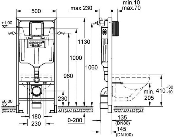 38929000 Rapid SL Монтажный элемент для подвесного унитаза, 4 в 1 , с кнопкой Arena Cosmo. Фото 2