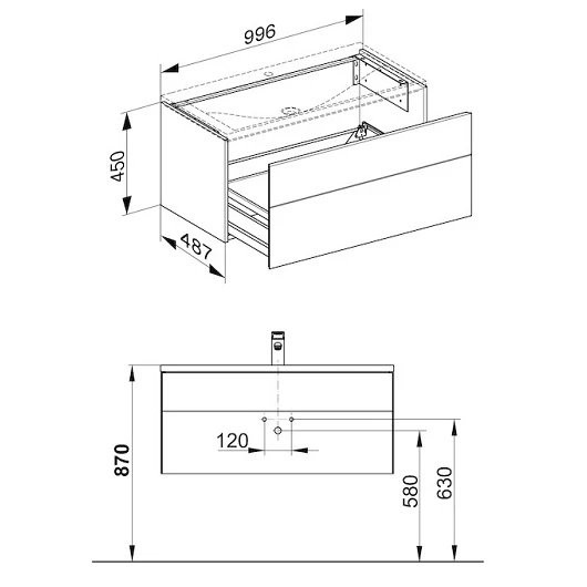 39604210100 ROYAL REFLEX.2 Комплект мебели для ванной 2 (Тумба под умывальник 996х487х450+Умывальник из минерального литья 1000х490х30). Фото 5