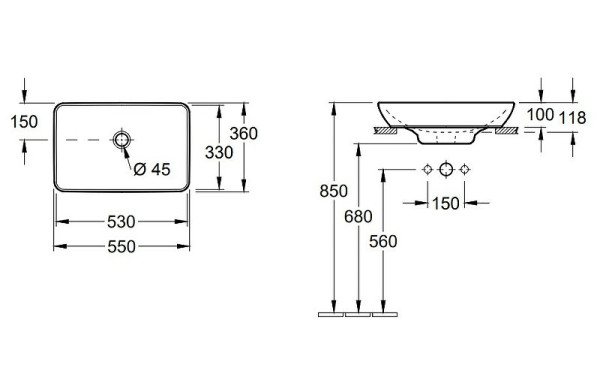 4113 5501 VENTICELLO Раковина 550x360, полувстраиваемая, накладная, с переливом, не шлиф., Альпийский белый. Фото 2
