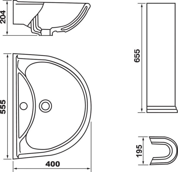 45174100302 Умывальник с пьедесталом Престиж-55 с/о, черный. Фото 5
