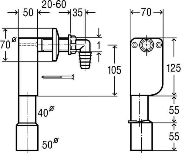 452452 Сифон скрыт. монтажа (гидрозатвор) для подключ. стиральной или посудомоечной машин D = 40/50, вертик. отвод, белый/нерж. сталь, модель 5635.7. Фото 2