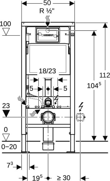 458.118.21.2 Инсталляция Geberit Duofix для подвесного унитаза, 112 см, со смывным бачком Delta 12 см, смывная клавиша Delta20 хром глянцевый. Фото 3