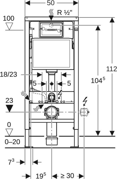 458.128.DW.1 Инсталляция Geberit Duofix для подвесного унитаза, 112 см, со смывным бачком Delta 12 см, смывная клавиша Delta50 черный глянцевый. Фото 4