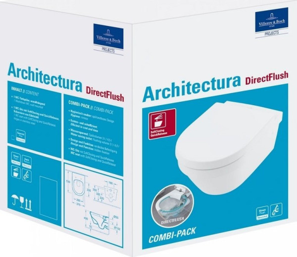 4694 HR01 ARCHITECTURA Комбипак (4694R001 Унитаз 370х530, подвесной, DirectFlush + 98M9C101 Сиденье для унитаза, Quick Release, SoftClosing). Фото 2