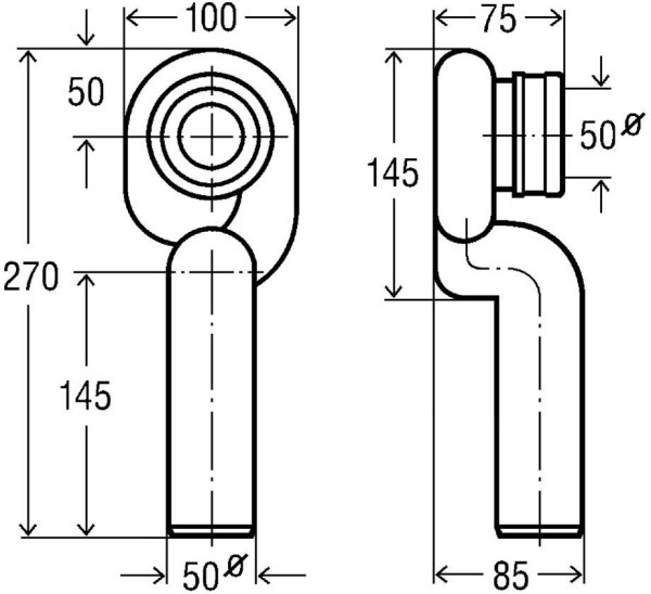 492458 Вакуумный сифон для писсуара D=50 мм, с вертик.отводом, с манж.уплотнением и гидрозатвором, объем слива 1-4л/мин, модель 3233.8. Фото 2