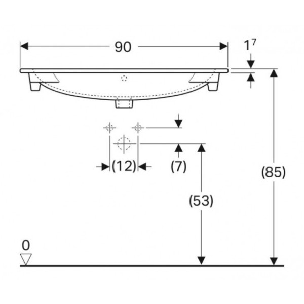 500.643.01.2 Acanto раковина 900x480 встраиваемая, без отверстием под смеситель, с переливом, Белый. Фото 3