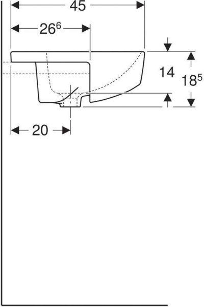 500.681.01.1 Geberit VariForm Раковина полувстраиваемая в столешницу квадратной формы, 55х45 см, с отв. под смеситель, с отв. перелива. Фото 2
