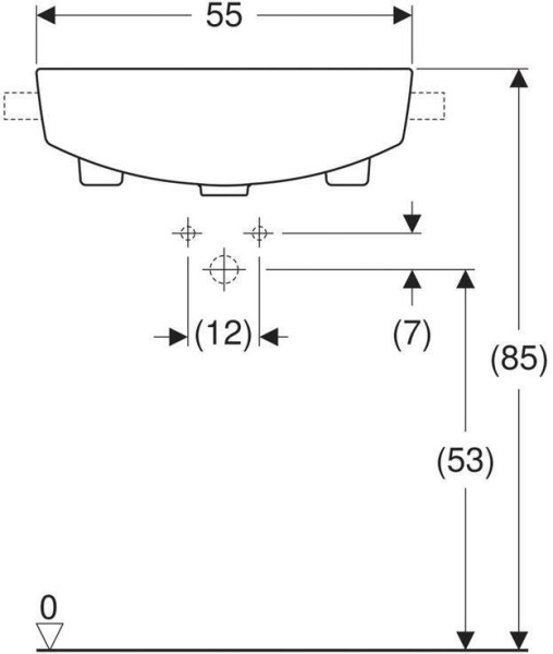 500.681.01.1 Geberit VariForm Раковина полувстраиваемая в столешницу квадратной формы, 55х45 см, с отв. под смеситель, с отв. перелива. Фото 4