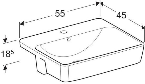 500.681.01.1 Geberit VariForm Раковина полувстраиваемая в столешницу квадратной формы, 55х45 см, с отв. под смеситель, с отв. перелива. Фото 5