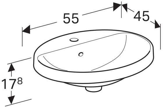 500.720.01.2 Geberit VariForm Раковина встраиваемая в столешницу овальной формы, 55х45 см, с отв. под смеситель, с отв. перелива. Фото 5