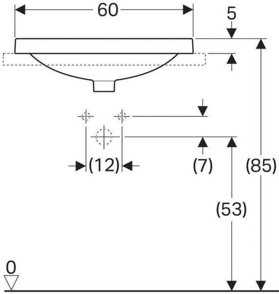500.726.01.2 Geberit VariForm Раковина встраиваемая в столешницу овальной формы, 60х48 см, с отв. под смеситель, без отв. перелива. Фото 4